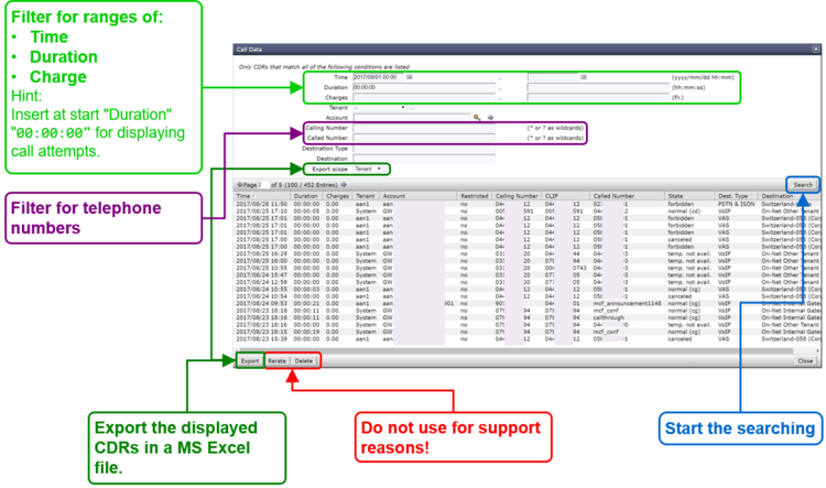 Dialog: "Call Data" Dialog: "Call Data"