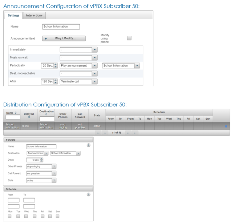 Configuration of simple announcement text