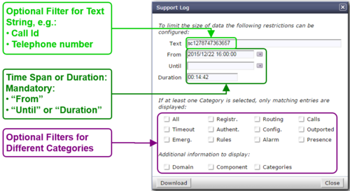 Dialog: Support Log Dialog: Support Log